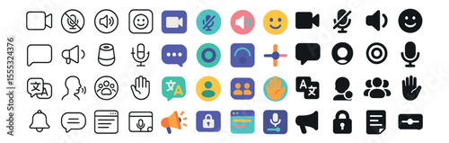 Communication and message icons set – flat, chat and media symbols for web use