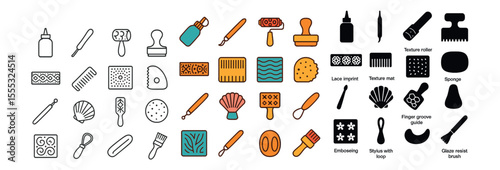 Pottery and craft tools icons set – flat, ceramics and diy design elements