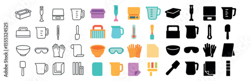 Kitchen utensils icons set – flat, cooking and culinary tools for easy meal prep