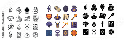 Mystical elements icons set – flat, magical and occult symbols collection