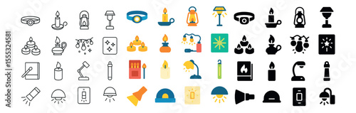 Lighting and lamps icons set – flat, illumination and design graphic symbols