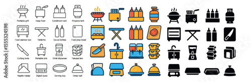 Kitchen and cooking icons set - flat, culinary and food preparation graphics