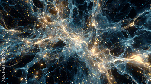 A mesmerizing cosmic scene depicting a network of glowing nebulae and sparkling celestial bodies. It's a captivating display of the universe's beauty and vastness