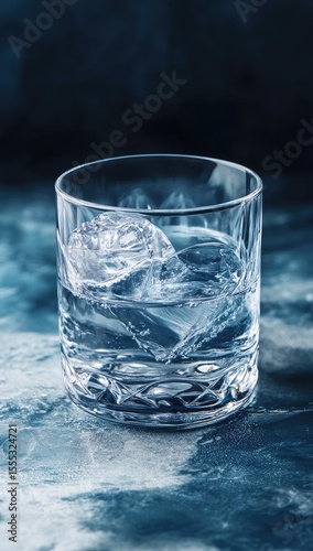 Wallpaper Mural A crystal glass filled with water and ice rests on a textured, mottled blue surface Torontodigital.ca