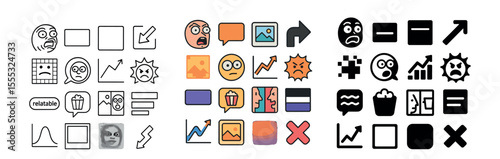 Emotional reaction icons set - linear, expressions and feelings vector symbols