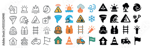 Emergency preparedness icons set – silhouette, safety and disaster response symbols