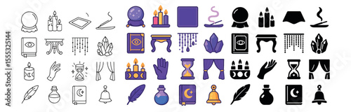 Mystical and spiritual icons set – silhouette, magic and metaphysical symbols