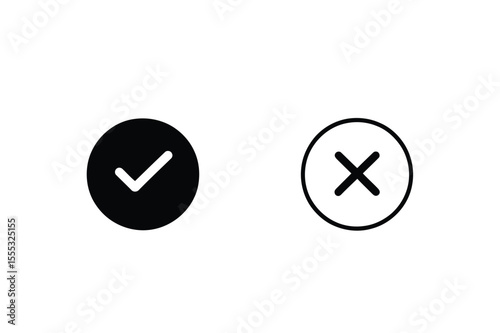 Right and wrong icon vector in black color with white background.