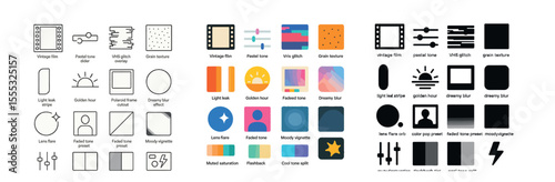 Film editing linear icons set – 3d, video production and multimedia graphics