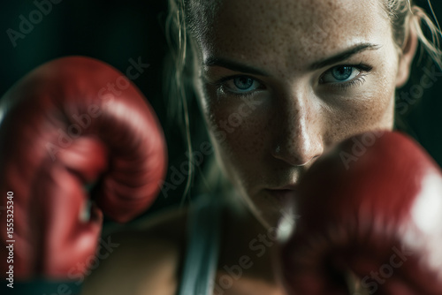 Intense female boxer ready to fight empowering female boxing image