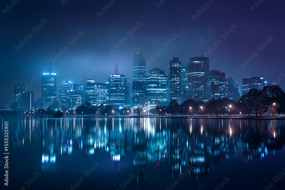 Naklejka premium City skyline a modern skyline view of the city at night