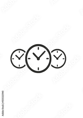Minimalist Silhouette Icons of Three Analog Clocks Representing Time Management, Scheduling, Business Efficiency and Punctuality Concept