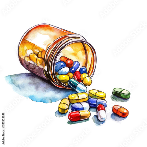 watercolor of Prescription Medicine, vector, isolated on a white background.