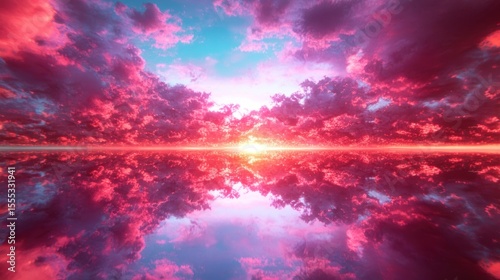 Crimson dreamscape reflecting cosmic light through ethereal atmosphere