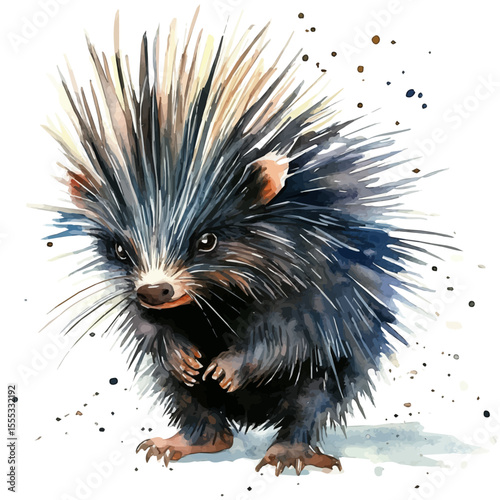 Porcupine, watercolor drawing vector, isolated on a white background.