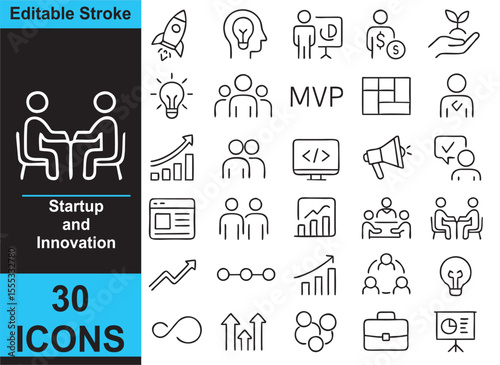 Outline Vector Icons of Startup and Innovation in Minimalist Thin Line Style