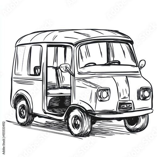 Hand-drawn sketch of a vintage van
