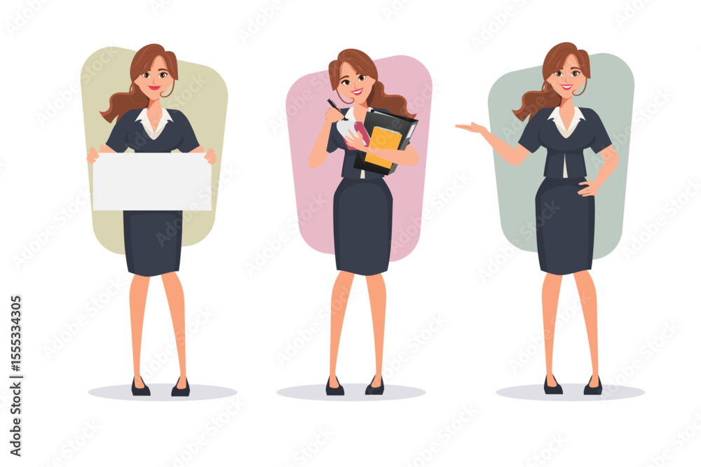 Fototapeta premium Set of Businesswoman character in job pose. vector premium.