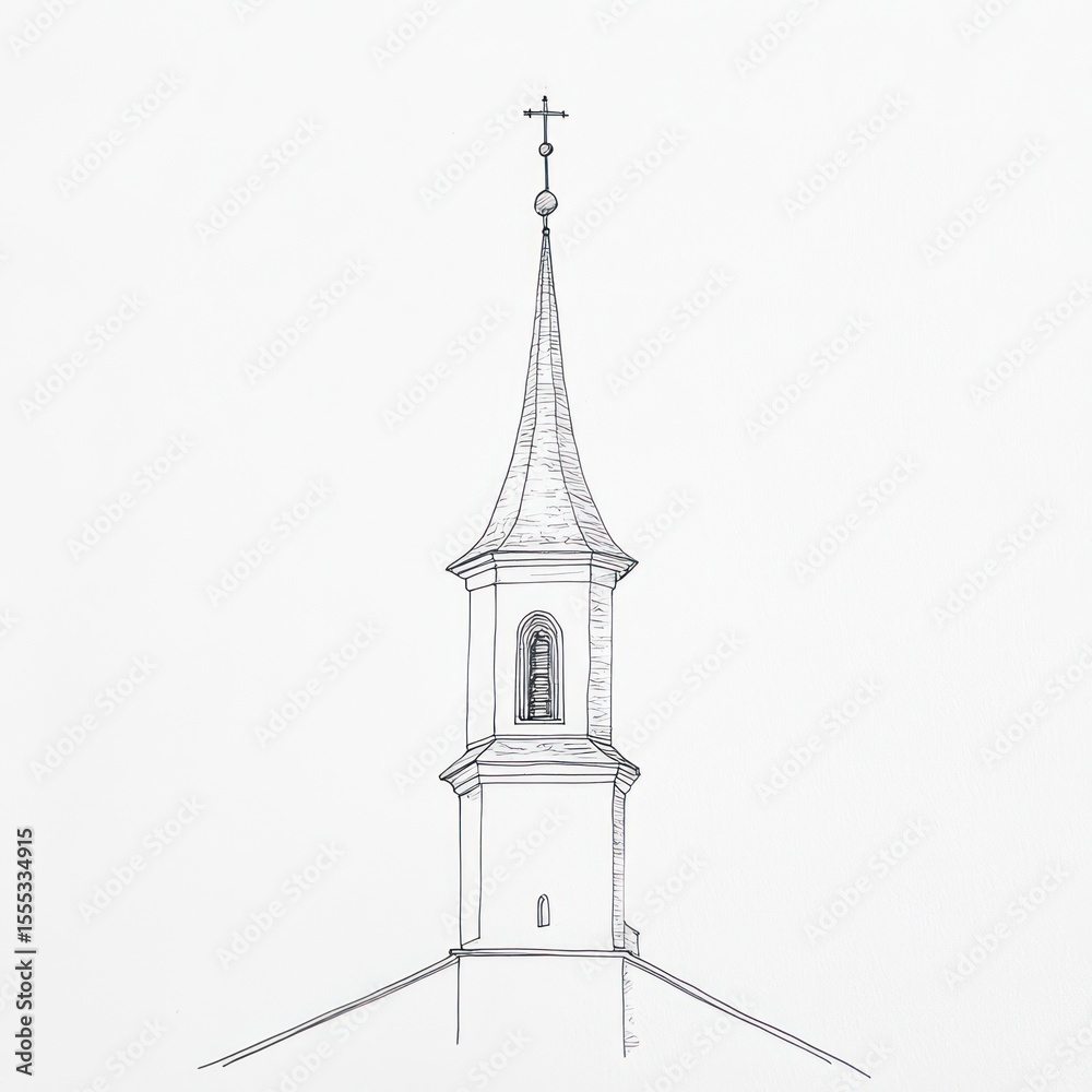Obraz premium A detailed architectural sketch of a church steeple