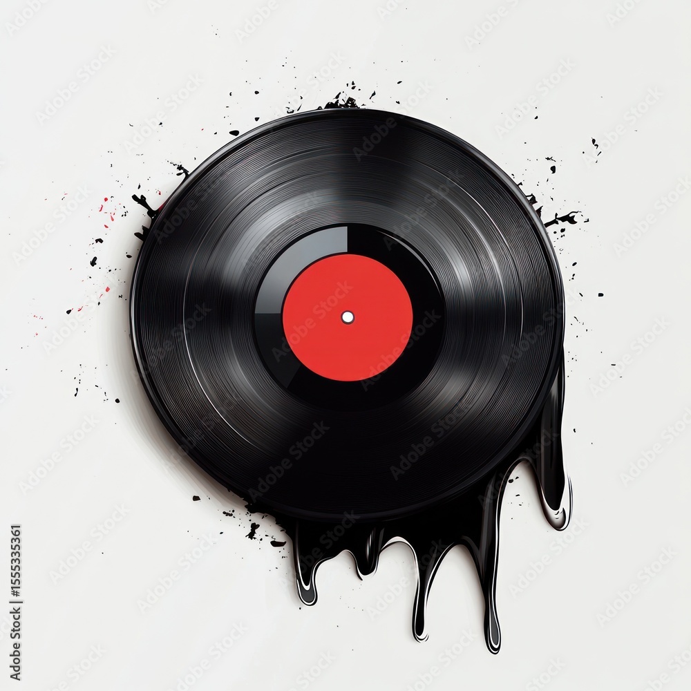 Obraz premium Black vinyl record dripping with ink