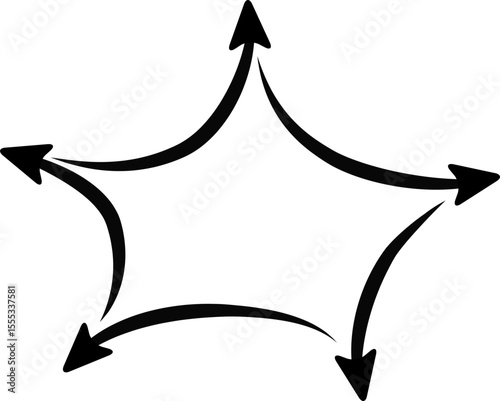 Curved arrow design featuring five pointed ends forming a star-like layout with space integrated within the composition.