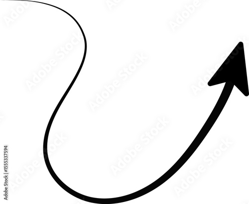 Single directional arrow featuring a smooth curve and a tapered body transitioning in stroke thickness.