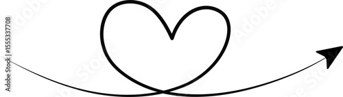 Arrow follows the contour of a heart shape, combining curvature with a tapering stroke along its path.