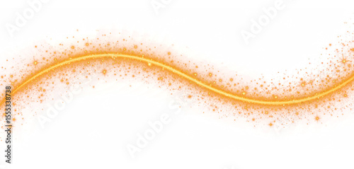 Curva de luz dorada con destellos y partículas en forma de estrellas brillantes. Aislada sobre fondo transparente. PNG. 