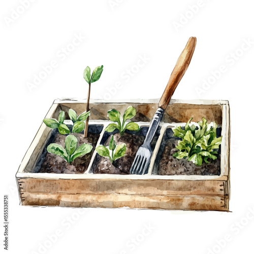 Planting Bar, watercolor drawing vector, isolated on a white background.