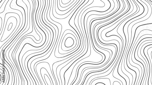 Black and white topographic map vector lines on a clean white background. Abstract contour pattern for geographic or scientific illustration.