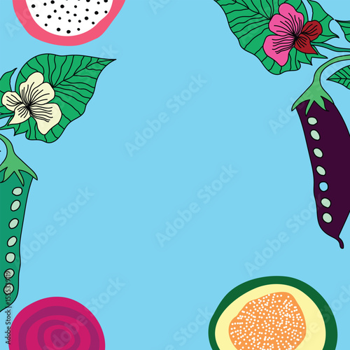 peas, beetroot, papaya, pitaya background, poster, card, illustration template. vegetable banner, card, cover illustration template.