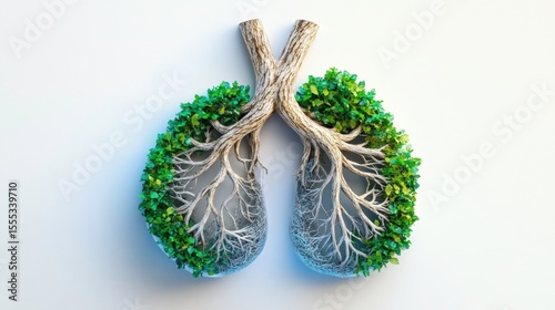 Creative Concept of Lungs Formed by Trees and Greenery Elements