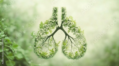 Lungs Created from Greenery and Flowers Symbolizing Nature and Health