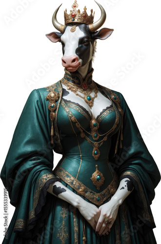 Antropomorfismo, furry, toto, vaca, retrato, arte, mujer, elegante, ornamenta, corona