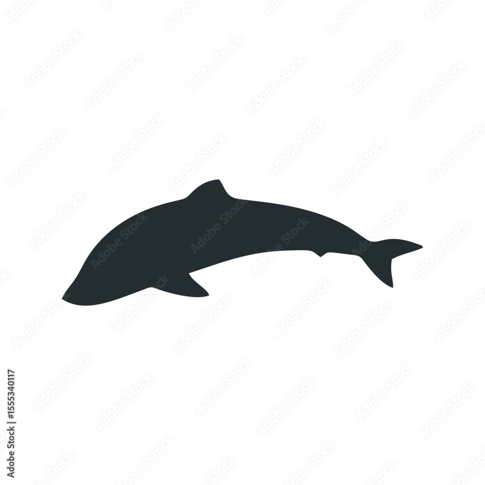 Fototapeta premium Dolphin Silhouette in Black Vector – Ocean Wildlife Symbol for Environmental Posters, Marine Life Education, Zodiac Illustration and Summer Coastal Branding