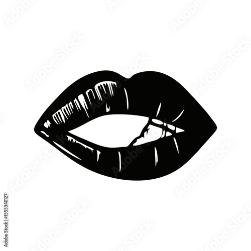 Gothic Lips Tattoo Style Vector in Black – Alternative Aesthetic for Fashion Design, Rock Music Posters, Emo Graphics and Edgy Makeup Branding
