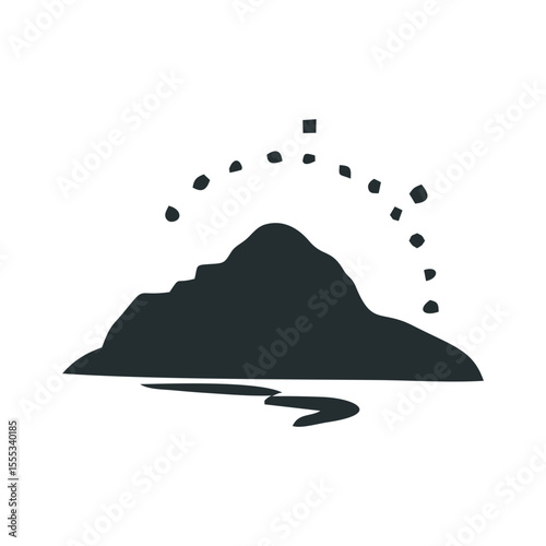 Silhouetted mountains with celestial stars in minimalist doodle style on transparent SVG for dreamy nature themes, hiking adventure branding, or cosmic night illustrations