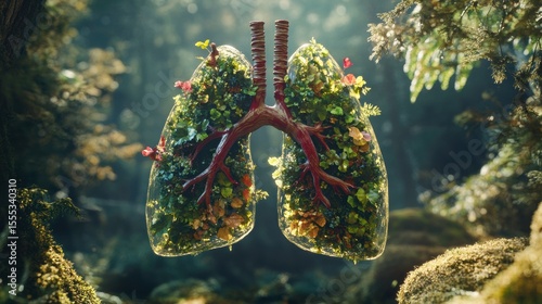 Lungs Made of Nature with Flowers and Plants in a Forest Setting