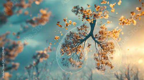 Surreal Concept of Lungs Represented by Tree and Nature Elements