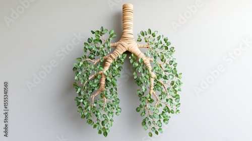 Unique Artistic Representation of Lungs Made with Leaves and Branches