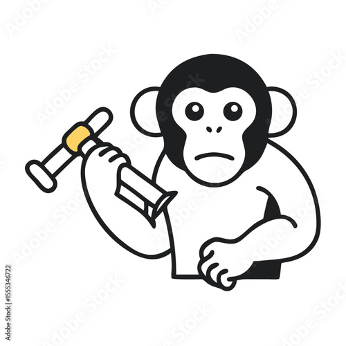 Intelligent Chimpanzee Using a Tool in Close-Up HD Detail