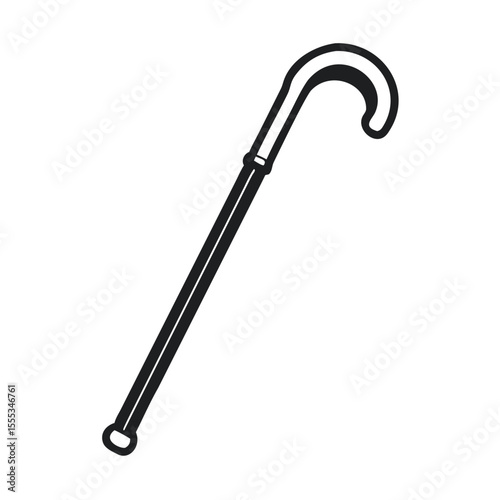 Black Silhouette Illustration of a Walking Cane Against a Plain Background