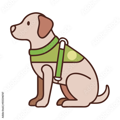 Guide Dog Icon Sitting With Yellow Harness and Green Vest for Assistance