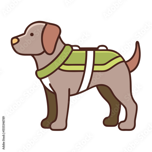 Guide Dog Standing Confidently With Harness Against White Background
