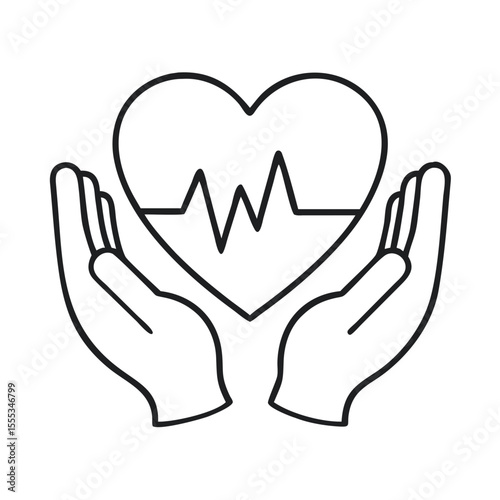 Hands Support Heart Symbol With Pulse, Representing Healthcare Aid