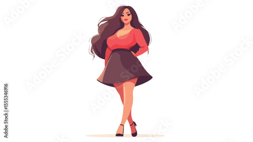 Beautiful Fat Model in Cute Fashion Vector Illustration