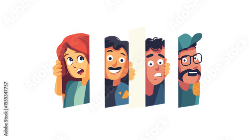 Curious Suspicious People Peeking Looking Out Illustration