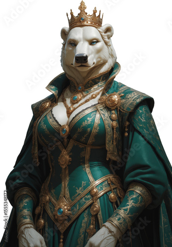 Antropomorfismo, furry, oso polar, retrato, arte, mujer, elegante, ornamenta, corona