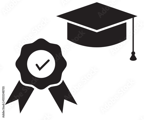 Graduation Achievement Seal & Graduation Cap Icon