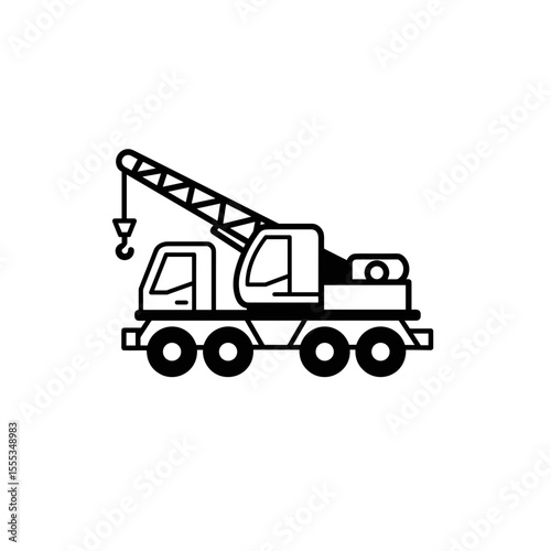Simple crane truck icon on a plain background representing construction and lifting
